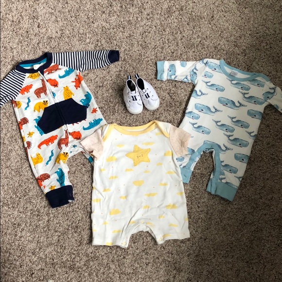 0-3 Month Onesies and Crib Shoes - Picture 1 of 5